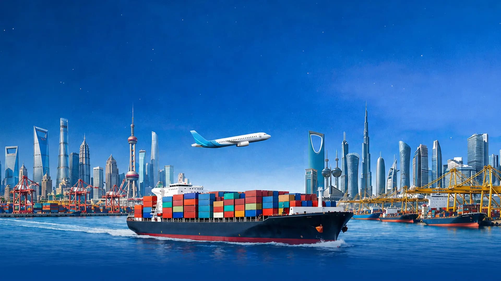 Maxline Global freight cost calculator hero showing Guangzhou to Jebel Ali shipping route